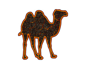 Camel dromedary symbol fire icon flames cracks logo illustration