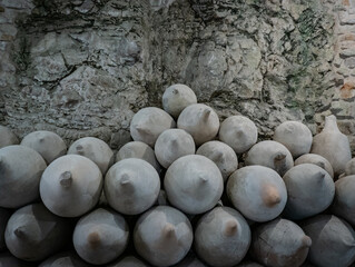 Ancient greek amphorae in the cellar