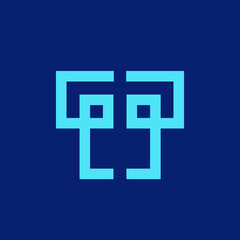 Obraz premium PP monogram logo.Letter p typographic icon.Lettering sign isolated on dark background.Alphabet initials.Modern, design, geometric, web, tech style characters.Blue neon color.