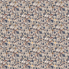 Cool seamless terrazzo pattern of marble-mosaic natural concrete floor. Trendy texture for flooring and facades. Colorful hand made template with beatiful natural stones.	