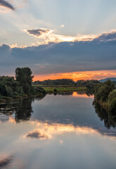 Obraz na płótnie Canvas River Weser at sunset in Germany