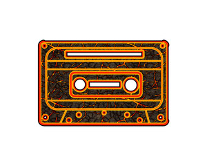 Retro Vintage Cassette Tape symbol fire icon flames cracks logo illustration