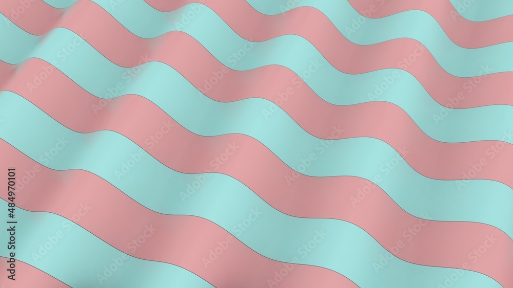 Poster 3d rendering of an abstract wavy background. the blue and pink wavy lines are parallel to each other
