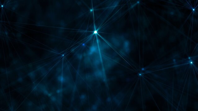 Abstract Blue Plexus Stars Triangle Shape Pattern 3D Illustration on Black Background. Concept web banner for technology, internet communications, and artificial intelligence blockchain technology. © remotevfx