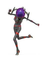 alien girl astronaut is doing a pin up run pose