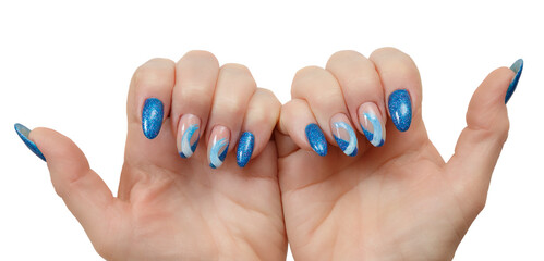 Female hands with a multicolored manicure closeup
