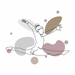 Continuous one simple single abstract line drawing of woman gymnast icon in silhouette on a white background. Linear stylized.