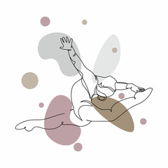 Continuous one simple single abstract line drawing of woman gymnast icon in silhouette on a white background. Linear stylized.