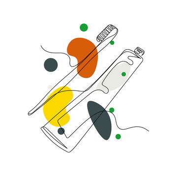 recommend clip art: Continuous one simple single abstract line drawing of tube with toothpaste icon in silhouette on a white background. Linear stylized.
