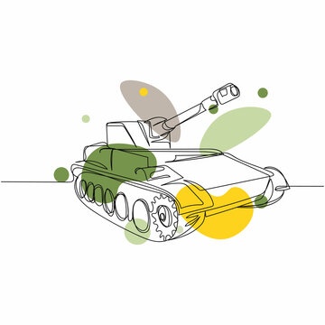 Continuous one simple single abstract line drawing of tank icon in silhouette on a white background. Linear stylized.