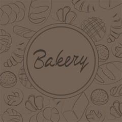 Trendy vector design for bakery or cafe.Illustrations of buns, bread,baguette, and other pastries for packaging, labels,or signage.Line art illustration of food for banner,flyer or menu.Lettering.