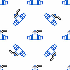 Line Industry metallic pipes and valve icon isolated seamless pattern on white background. Colorful outline concept. Vector