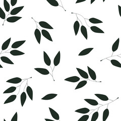 Seamless pattern with abstract minimalistic contemporary print. Silhouettes of branches with leaves . Vector graphics.