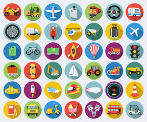 Set of transport icons in flat design with long shadows