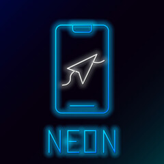 Glowing neon line Infographic of city map navigation icon isolated on black background. Mobile App Interface concept design. Geolacation concept. Colorful outline concept. Vector