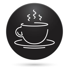Coffee cup icon, black circle button, vector illustration.