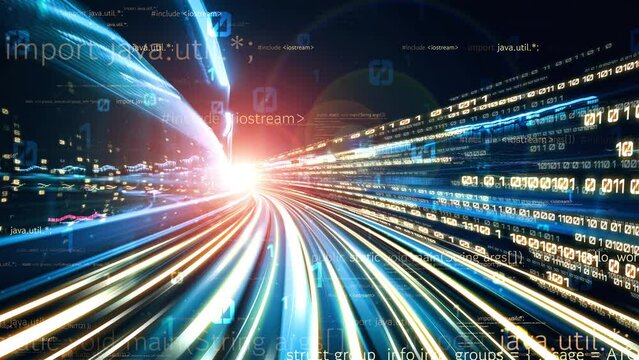 Software development, application programming code and tacit computer coding . Concept of smart digital transformation and technology disruption that changes global trends in new information era .