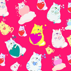 A set of with cute cartoon cats. Cats in love