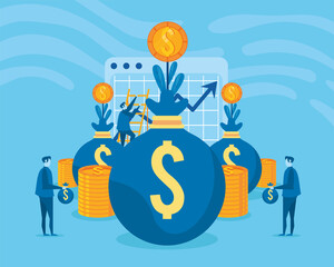 businessmen with dollars coins