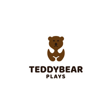 teddy bear logo. Cute and funny bear cub logo silhouette