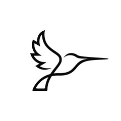 Abstract flying hummingbird logo. Outline hummingbird silhouette