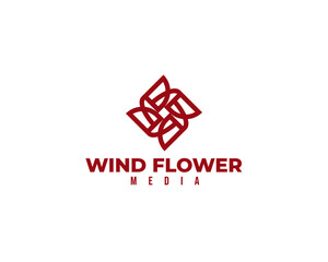wind flower media logo. Outline flower logo. Outline paper windmill silhouette logo