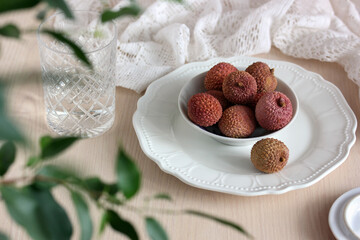 Litchi, Chinese plum, Litchi chinensis. Sweet and sour berries.
