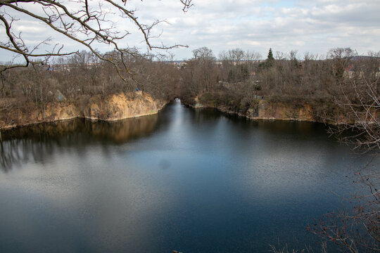 View of the historic church at the former quarry in Beucha, Saxony, Germany