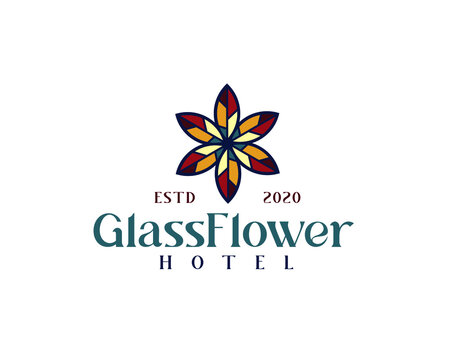 glass flower hotel. Hotel logo. Stained glass flower logo