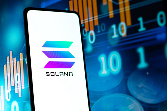 West Bangal, India - February 4, 2022 : Solana logo on phone screen stock image.