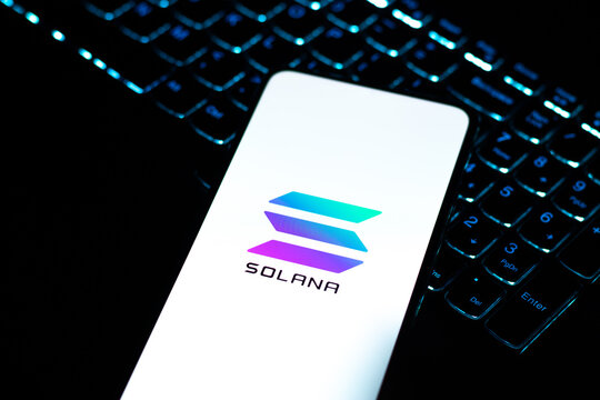 West Bangal, India - February 4, 2022 : Solana Logo On Phone Screen Stock Image.