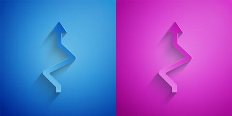 Paper cut Arrow icon isolated on blue and purple background. Direction Arrowhead symbol. Navigation pointer sign. Paper art style. Vector