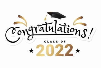 Congratulations graduates class of 2022 typography design. Graduation ceremony vector illustration
