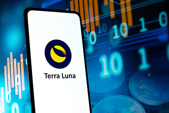 West Bangal, India - February 4, 2022 : Terra luna logo on phone screen stock image.