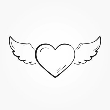 hand drawn heart with wings. love and romantic symbol. valentine's day design
