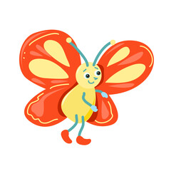 A yellow butterfly with red wings. Illustration for children.