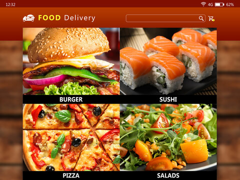 Food delivery app. Display with appetizing menu