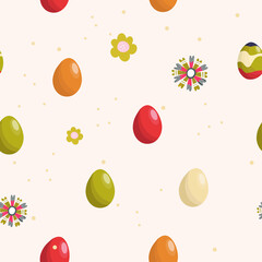 Seamless pattern with abstract flowers eggs, Happy easter background, digital paper, wrapping.