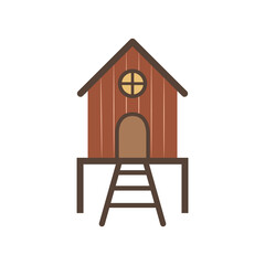 Cute cartoon chicken coop. Simple flat icon. A farm or ranch item. A house for roosters. Poultry breeding. Element, clipart for sticker design, toy packaging, children's board games. © Panna_Limon