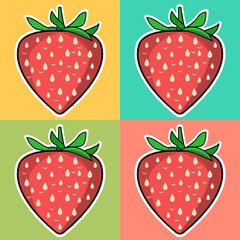 Strawberry cartoon vector icon. Berry fruit sticker with contour path. Berry vector logo.