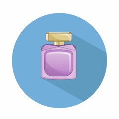 Bottle of toilet water or perfume flat vector icon isolated on blue background