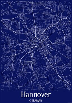 Dark Blue map of Hannover Germany.