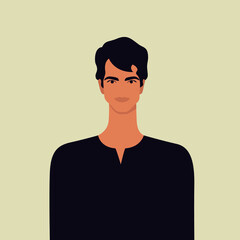 Brunette man on dark background. Flat portrait. Avatar for social network.