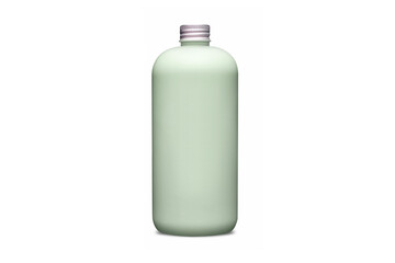 Green bottle with metal aluminum cap isolated on white background. Cosmetic bottle with dispenser liquid container for gel, lotion, bath foam 3d illustration realistic mockup. Sanitizer pump.