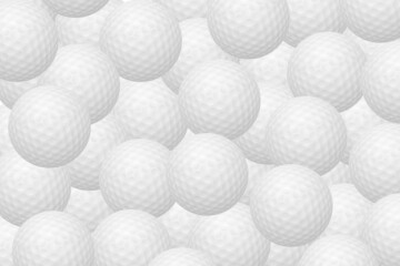Golf balls pile group isolated on white. Golf balls multitude close up background. Group of white balls. abstract background.