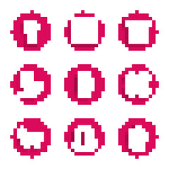 Set Sanitary napkin, Bottles for cleaning agent, of liquid antibacterial soap, Crossed bandage plaster, Bathtub, Toilet bowl, Towel on hanger and Shaving brush icon. Vector