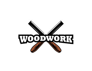 Crossed chisels vintage woodworking logo design, grange print stamp, creative carpentry lumberjack typography emblem, Retro Vector label