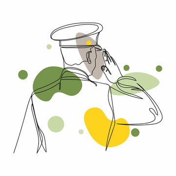 recommend clip art: Continuous one simple single abstract line drawing of veterans soldier salute  icon in silhouette on a white background. Linear stylized.