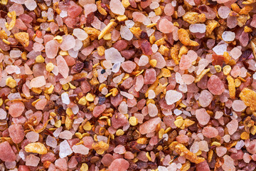Himalayan pink salt with garlic and pepper. Food background.