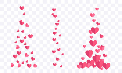 Background of hearts. A lot of pink paper hearts.  Hearts flying in the wind isolated on white background.